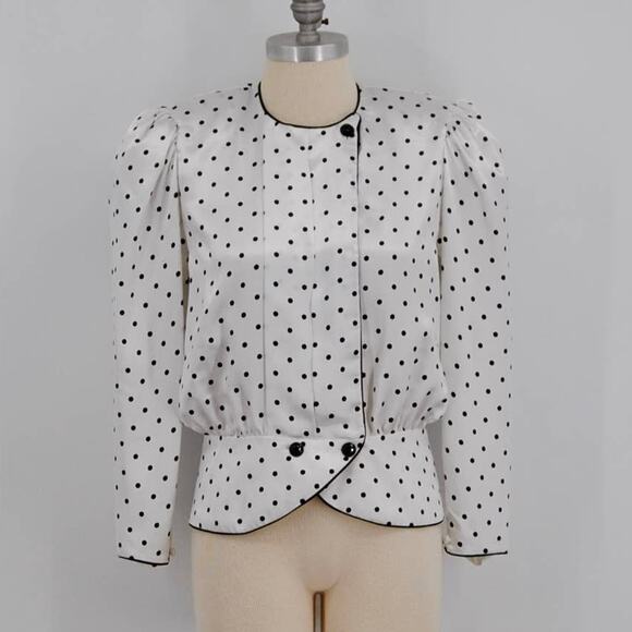 Vintage Josephine Chaus Polka Dot Blouse - Picture 1 of 7